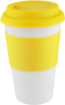 Hrnek se silikonem Soft Touch, �lut�, b�l�