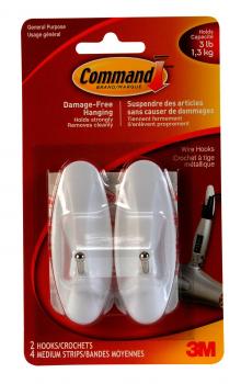 Samolepc hky 3M COMMAND, ovln, stedn, bl, 2 ks