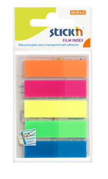 Samolepic� plastov� z�lo�ky Stick'n by Hopax, 45 x 12 mm, neon mix, 5 x 25 l�stk�