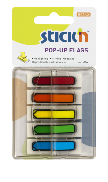 Samolepic� plastov� z�lo�ky Stick'n by Hopax POP-UP, 45 x 12 mm, neon mix �ipky, 5 x 30 l�stk�