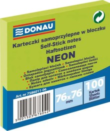 Samolep�c� blo�ek DONAU, 76 x 76 mm, neonov� zelen�, 100 l�stk�