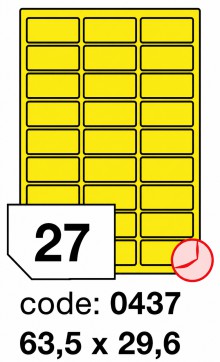 Etikety Rayfilm A4, 63,5 x 29,6 mm, sv�tiv� �lut�, 100 list� po 27 etiket�ch